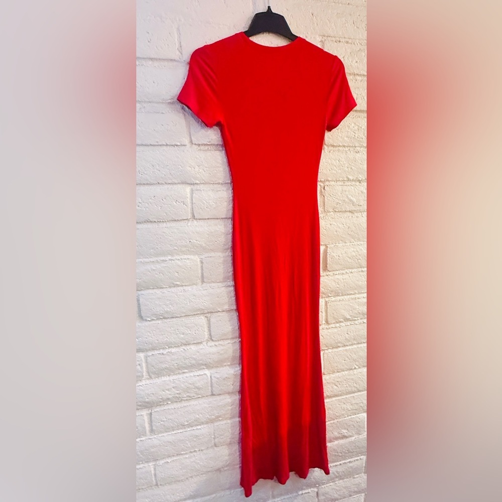 Reforia Red Ribbed Bodycon Maxi Dress Short Sleeve Size L - Picture 3 of 3